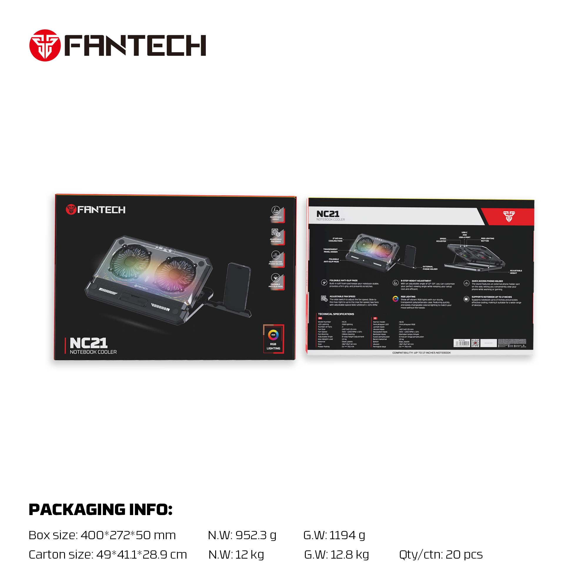 FANTECH NC21 NOTEBOOK COOLER LAPTOP COOLING PAD Cooling Stands