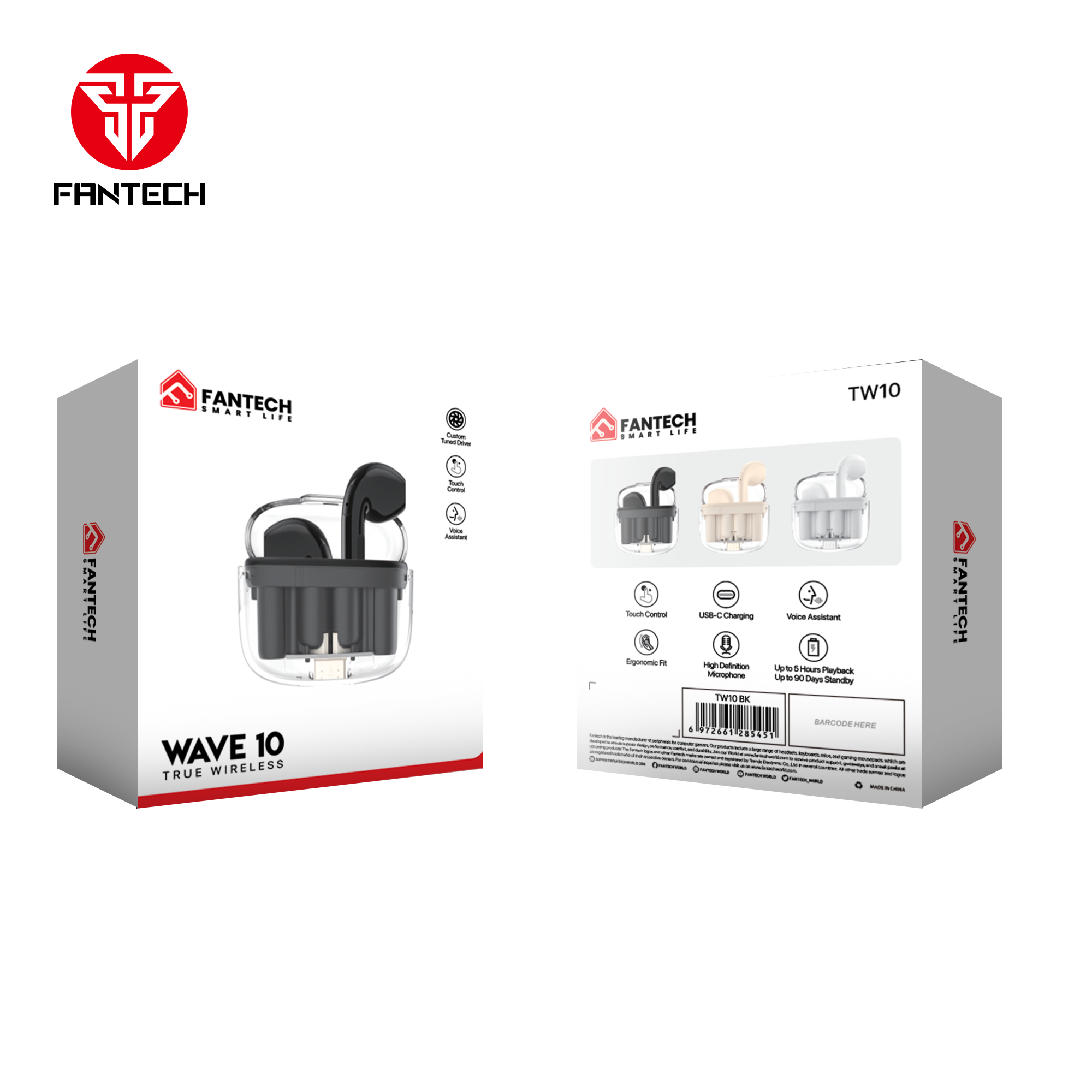 Fantech TWS Bluetooth Wireless Wave 10 TW10 Built in Microphone Audio