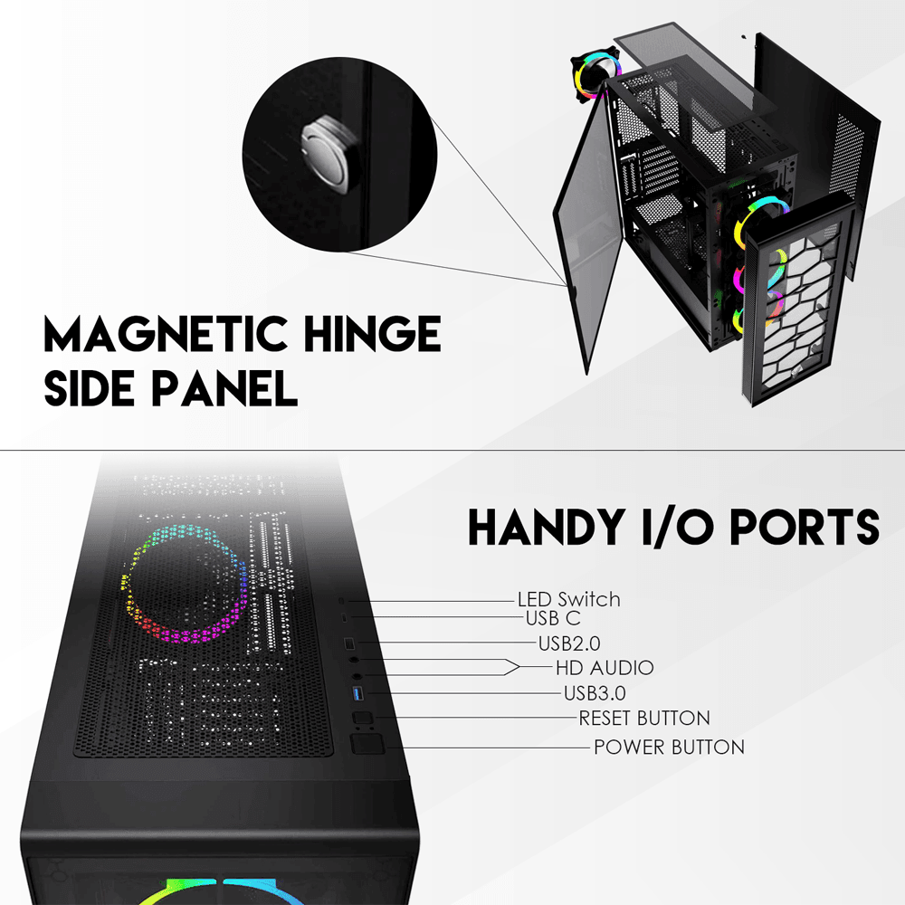HEXA XL CG82 FULL TOWER CASE WITH FREE 4 PCS FRGB FAN Tower Case & Monitor
