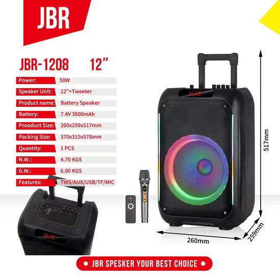 Jbr 1208 12 Inch Bluetooth Speaker with LED Lighting Effect Speakers