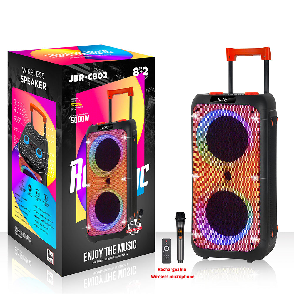 JBR C802 Professional RGB Super Bass Wireless Trolley Karaoke Speakers FM Radio