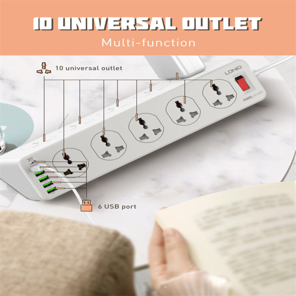 LDNIO SC10610 30W 6 Port USB Charger Power Strip Cables & Chargers