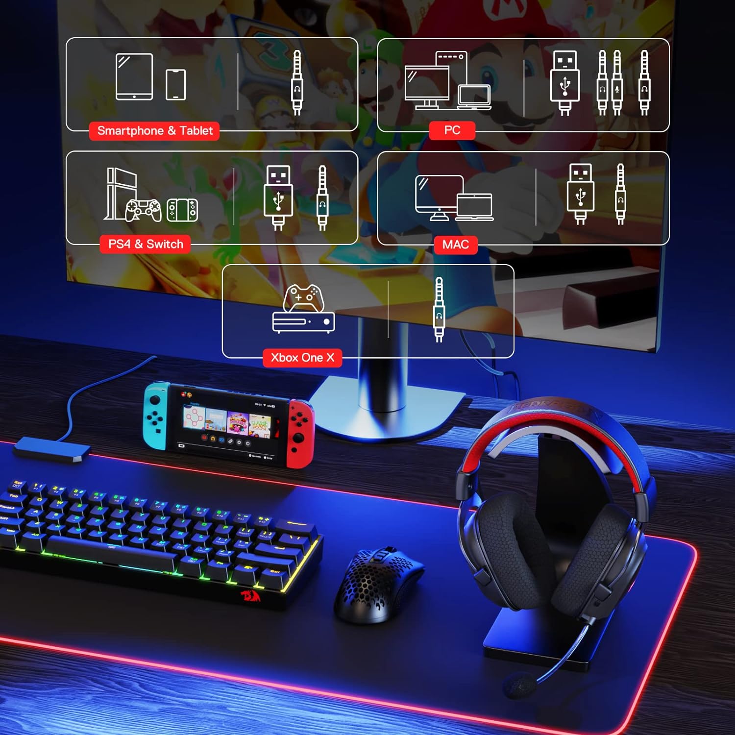 Redragon H510 PRO Zeus RGB Wireless Gaming Headset 7.1 Surround Sound Audio