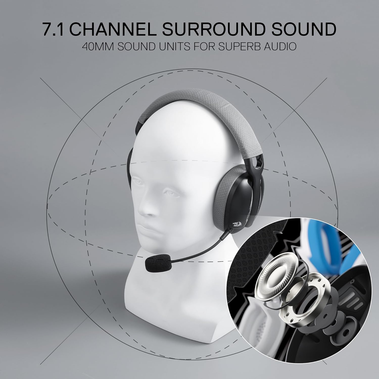 Redragon H878 3 Mode Wireless Blue Lighting Gaming Headset Lightweight 7.1
