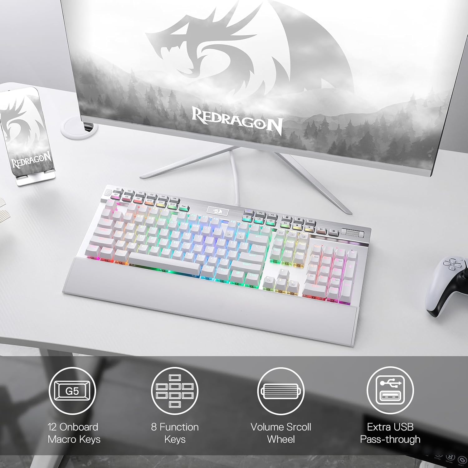 Redragon K550 RGB Gaming Keyboard 104 Keys + 12 Macro G Keys Wired Mechanical