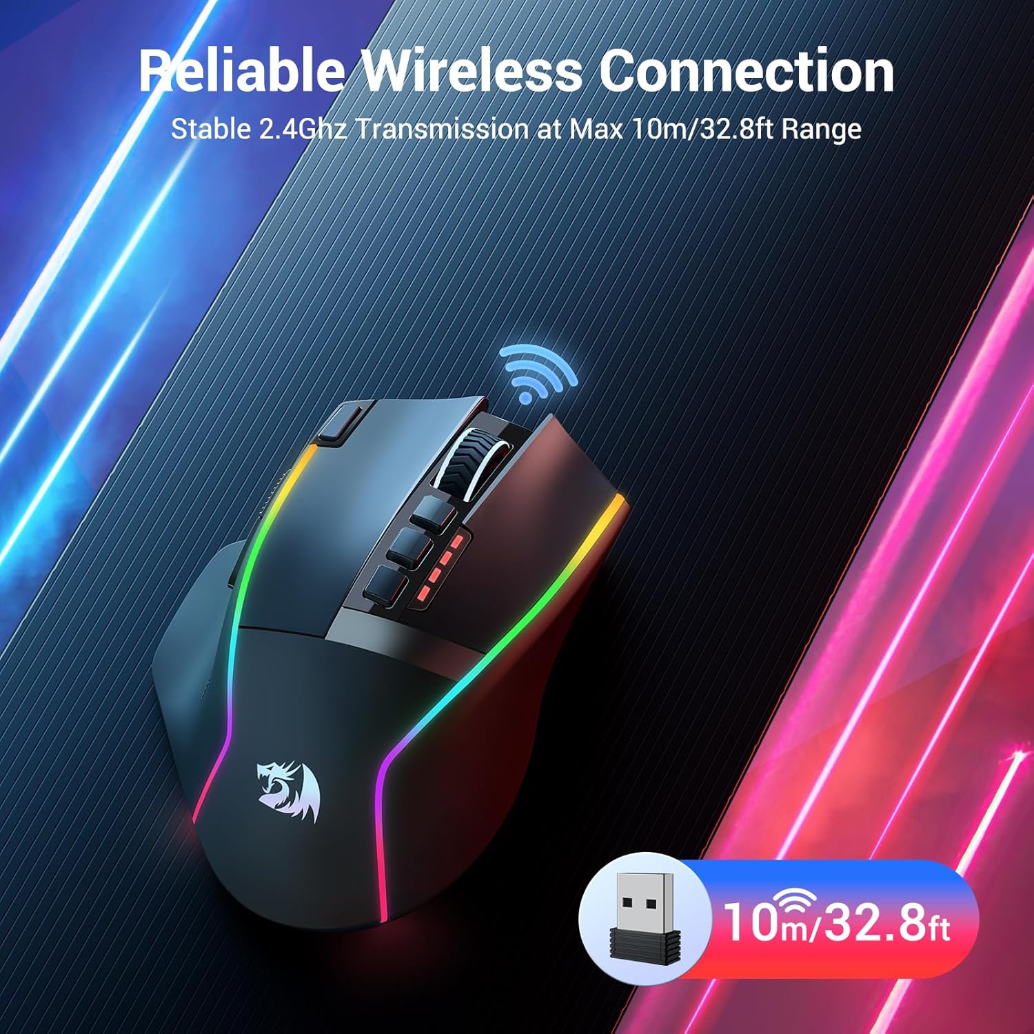 Redragon M915WL Wireless Gaming Mouse Ergonomic Mouse 16000 DPI with Rapid Fire