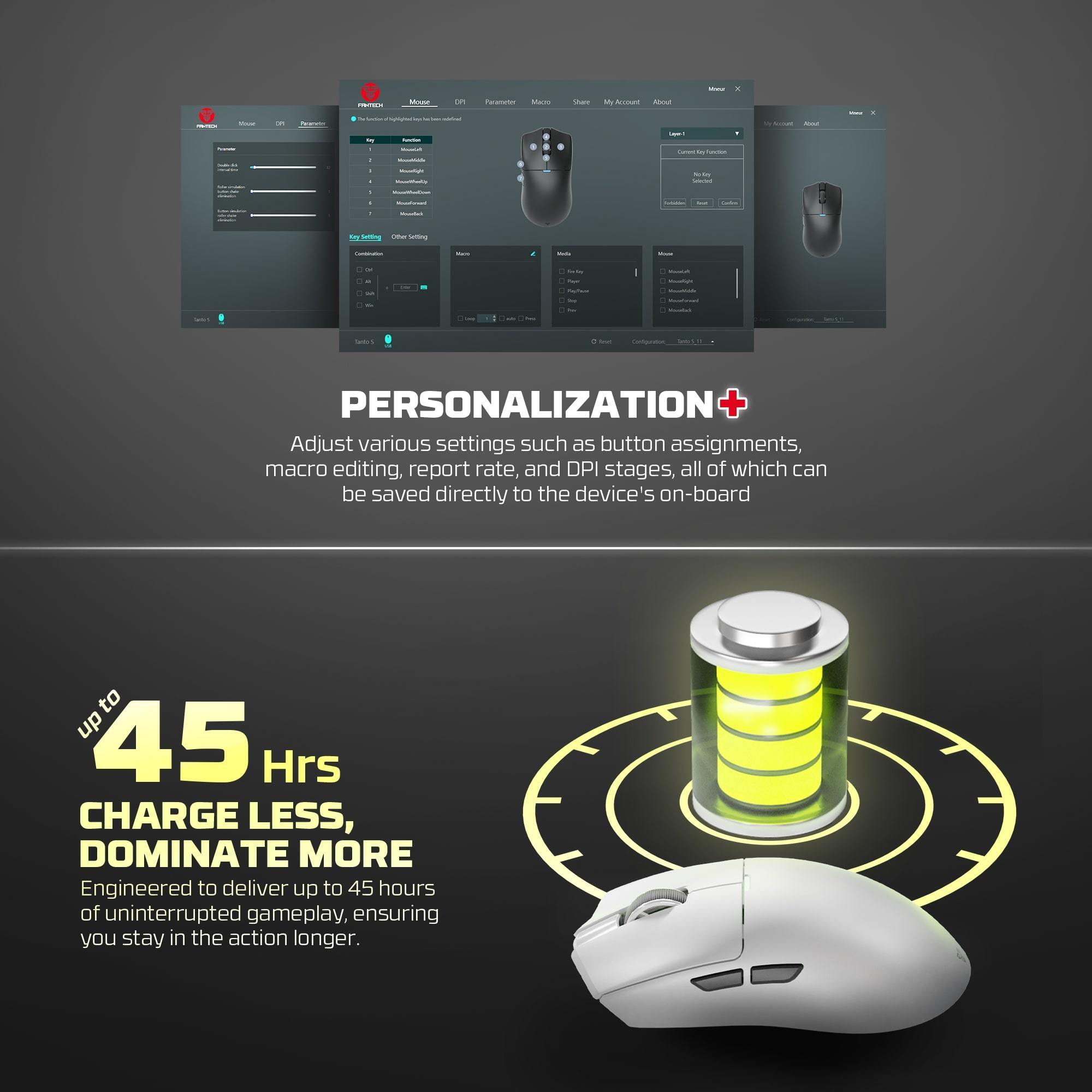 FANTECH TANTOE WG13E Wireless Mouse Three-mode switching and Magnetic Rechargeable Dock PixArt PAW3311 Up to 45 hours Macro Mic - Pink