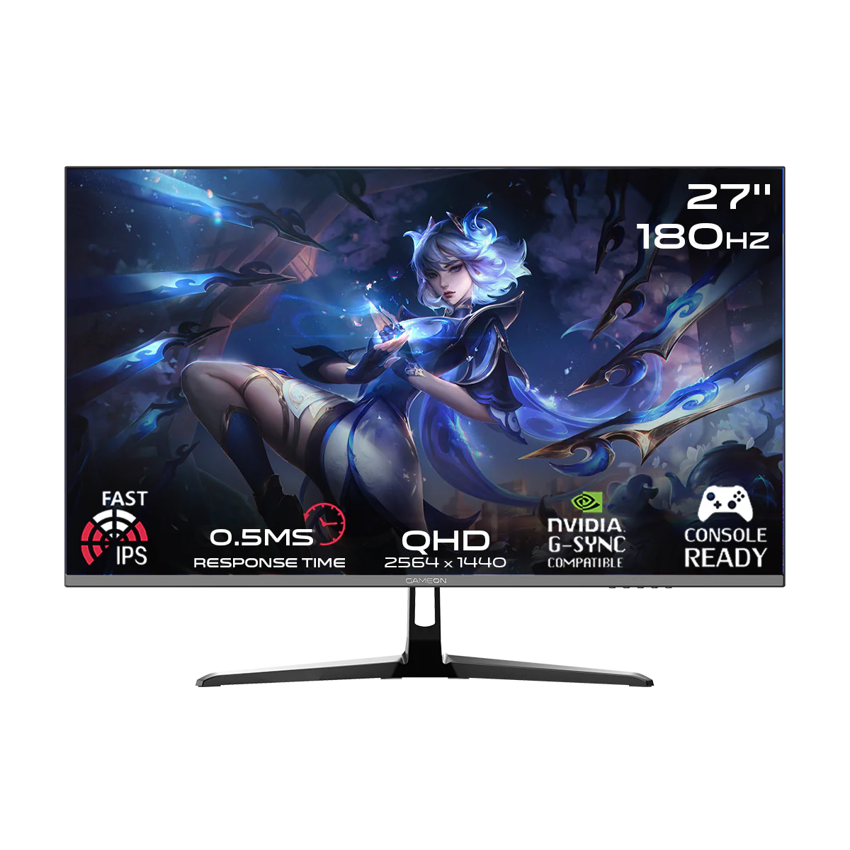 GAMEON GOPS27QHD180IPS Pro Series 27" QHD, 180Hz, MPRT 0.5ms, HDMI 2.1, Fast IPS Gaming Monitor (Supports PS5) - Black