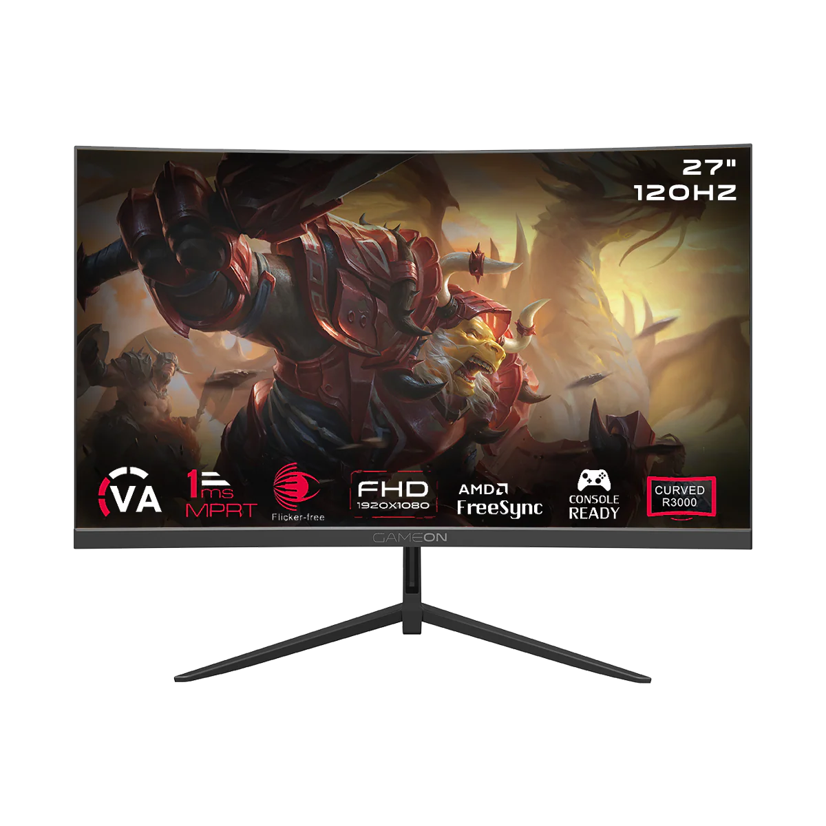 GAMEON GOC27F120VA Pro Series 27" FHD, 120Hz, MPRT 1ms, HDMI 2.1, VA Panel Curved Gaming Monitor 3000R 16:9 (Supports PS5) - Black