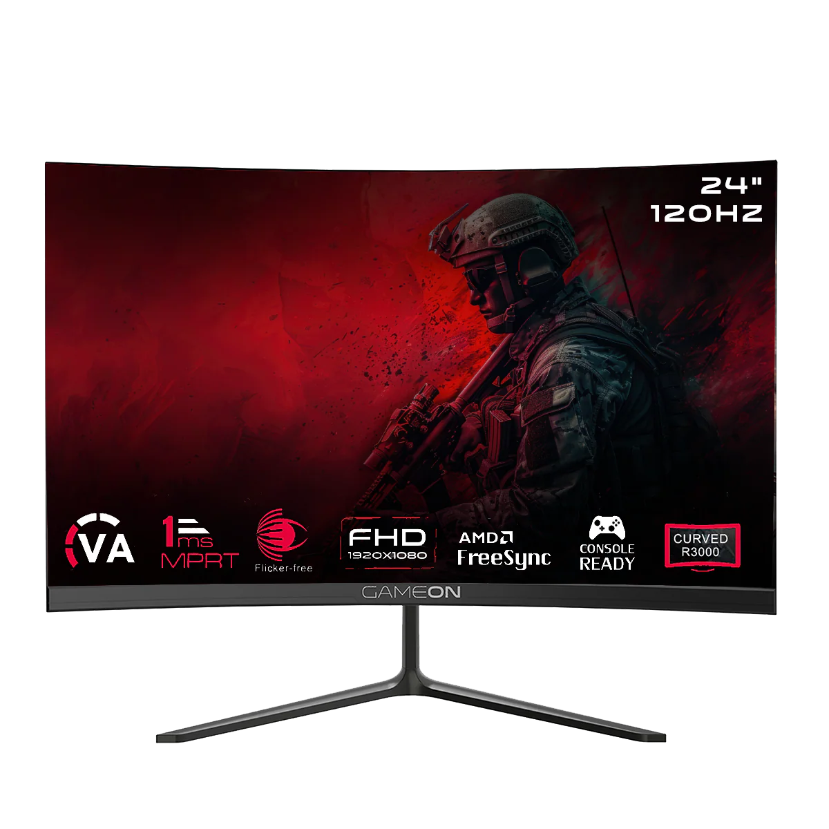 GAMEON GOC24F120VA Pro Series 24" FHD, 120Hz, MPRT 1ms, HDMI 2.1, VA Panel Curved Gaming Monitor 3000R 16:9 (Supports PS5) - Black