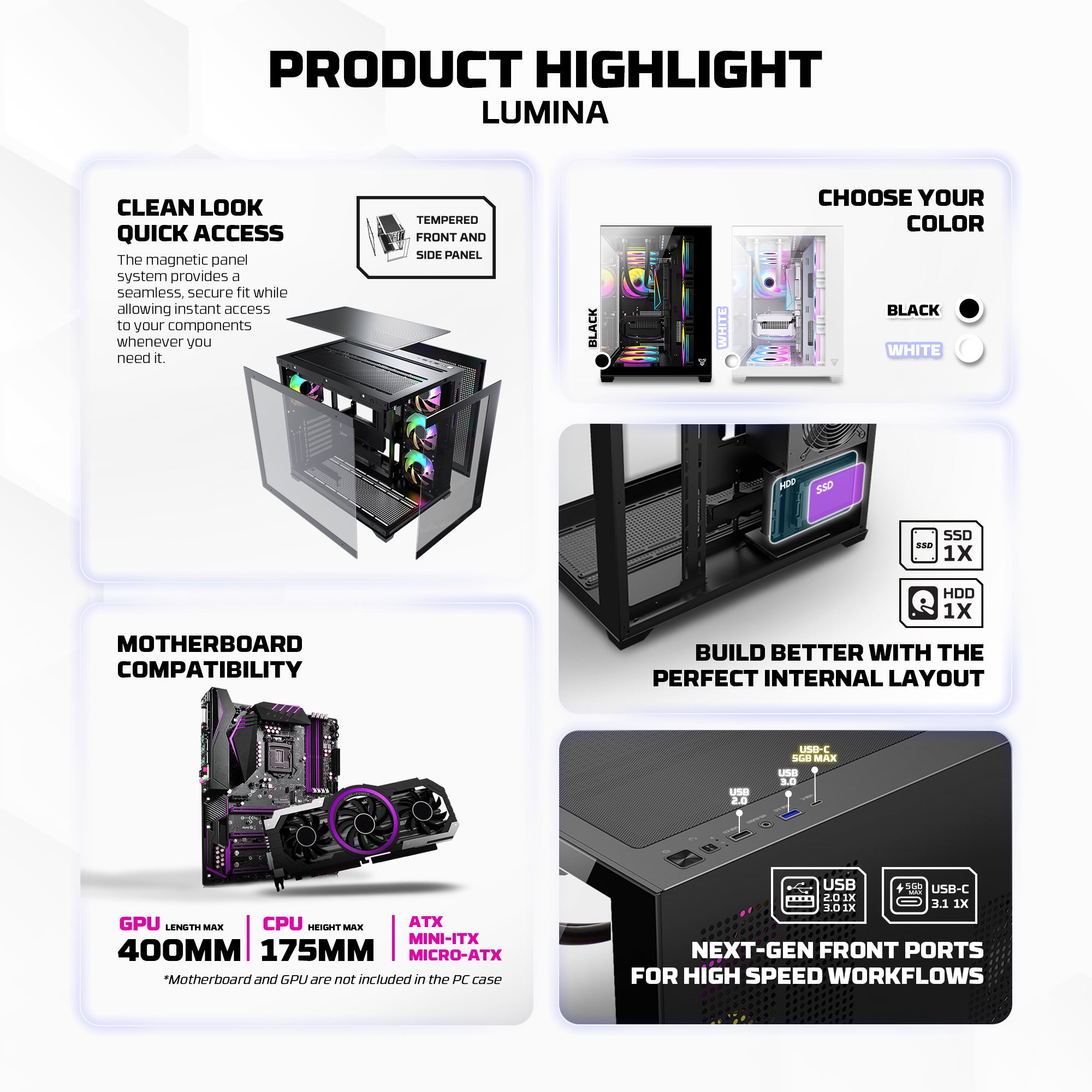 Fantech CG85 LUMINA MID Tower Gaming Case - Black