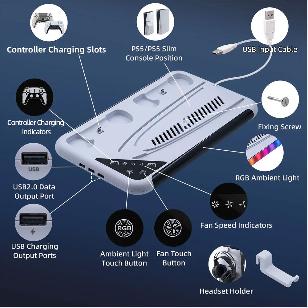 DOBE TP5 - 3557 Multifunctional Cooling Stand Controller Charger Headphone Hook