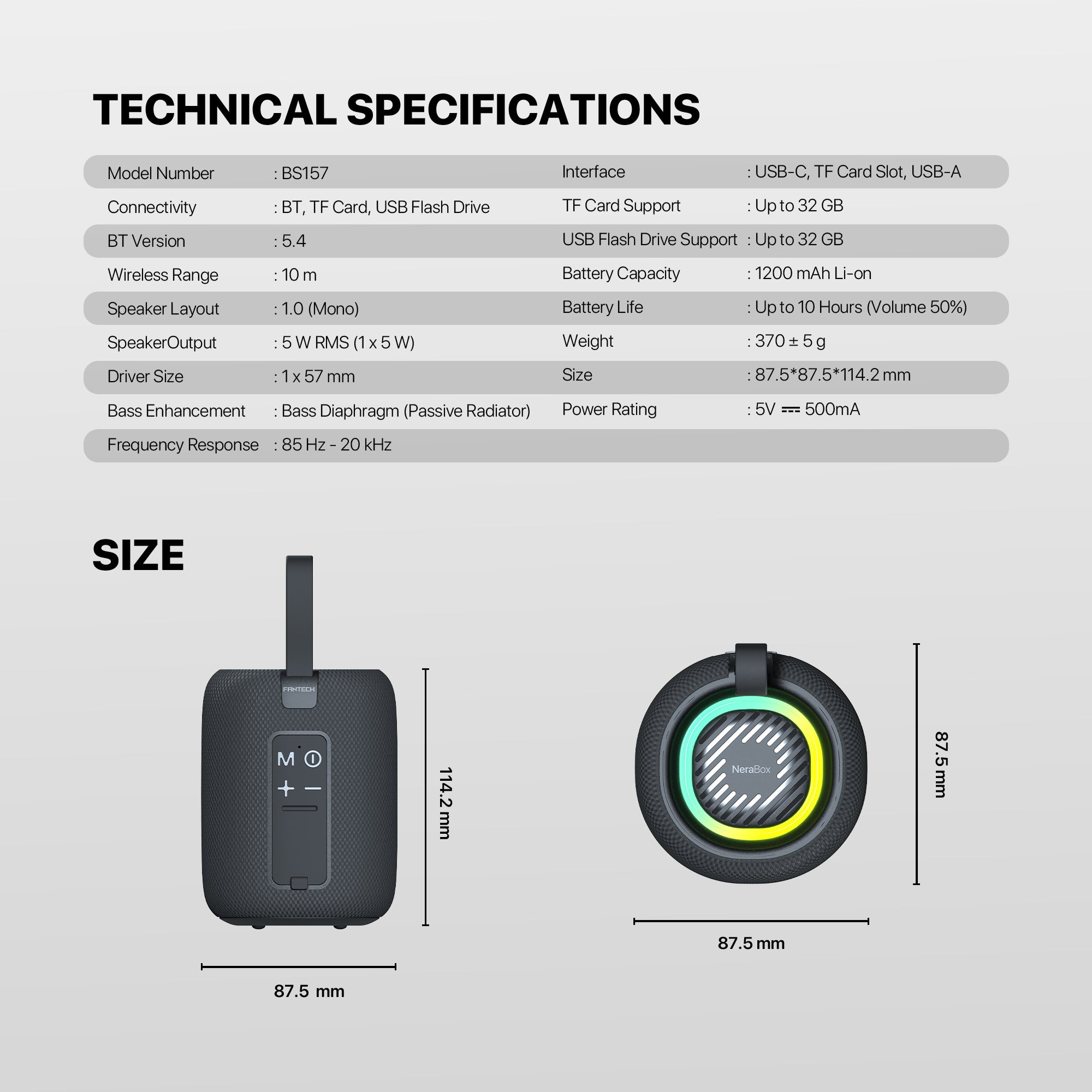 FANTECH(BS157)-NeraBox 5W RMS PORTABLE SPEAKER - Black