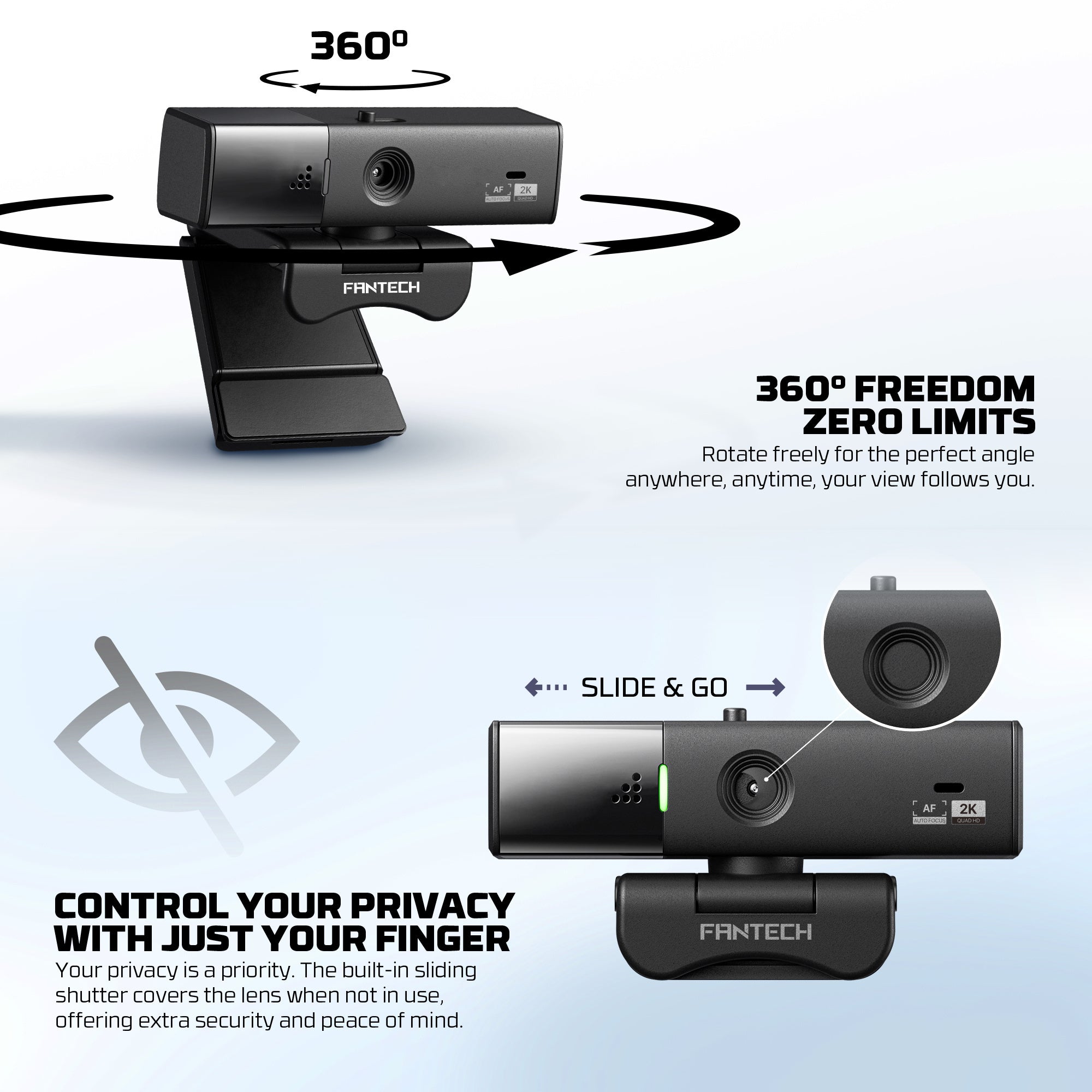 Fantech Luminous C50 Quad High-Definition Webcam 2K Quad-HD Support 60 FPS & 3D Noise Cancelling Mic