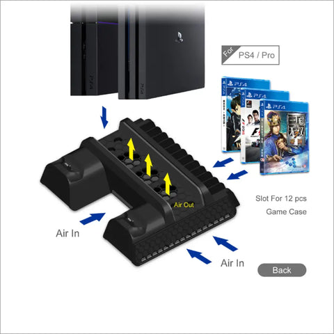 حامل شحن وتبريد لجهاز PS4 Slim Pro متعدد الوظائف