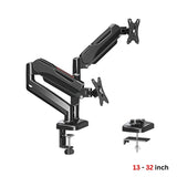 Redragon GMK915 Dual Monitor Mount Stand - Gas Spring Adjustable Arms with VESA 75/100mm, 13-32 Inch Screen Compatibility, C Clamp & Grommet Base, Cable Management, 17.6lbs Load Capacity