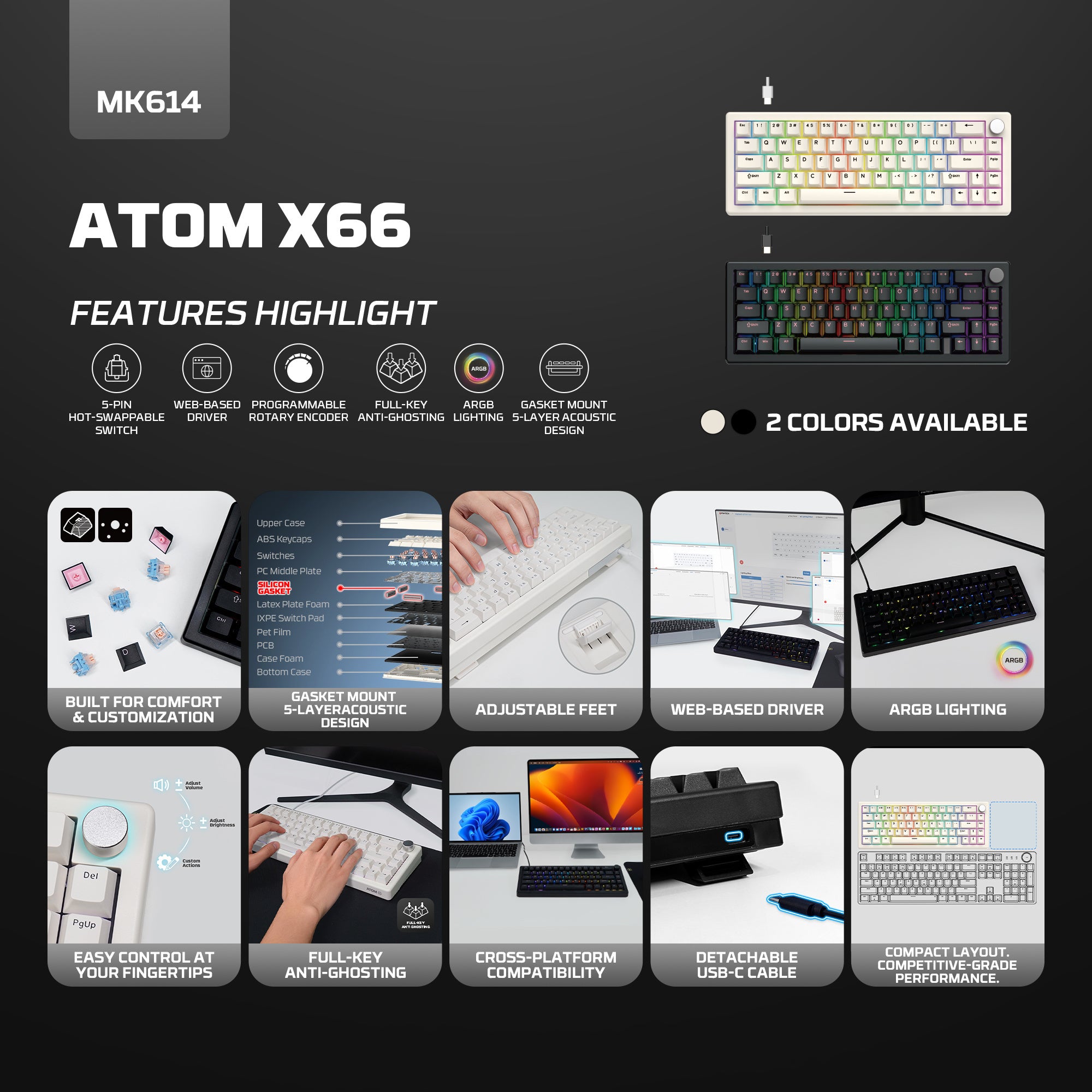 Fantech ATOM X66 MK614 Mechanical Keyboard  - black