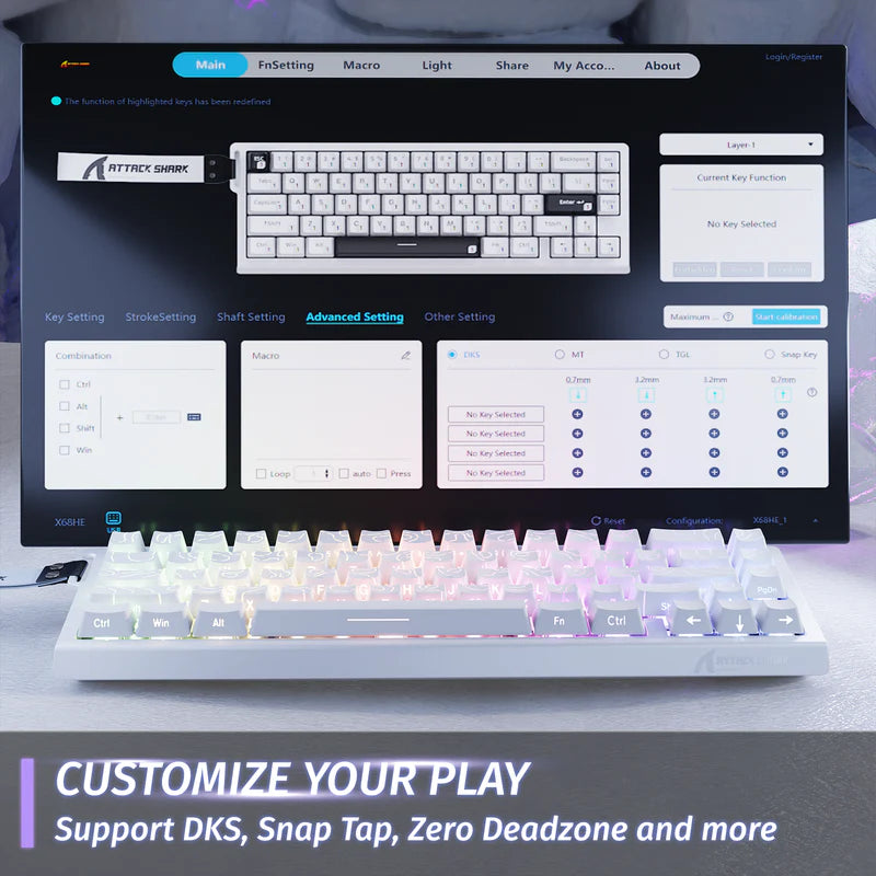 ATTACK SHARK X68 HE Rapid Trigger Mechanical Gaming Keyboard 60% Wired TKL with Adjustable Actuation,Hall Effect Magnetic Switch,8KHz Polling Rate,RGB Backlit,Top Mount for PC Mac Esport Gamer(White))