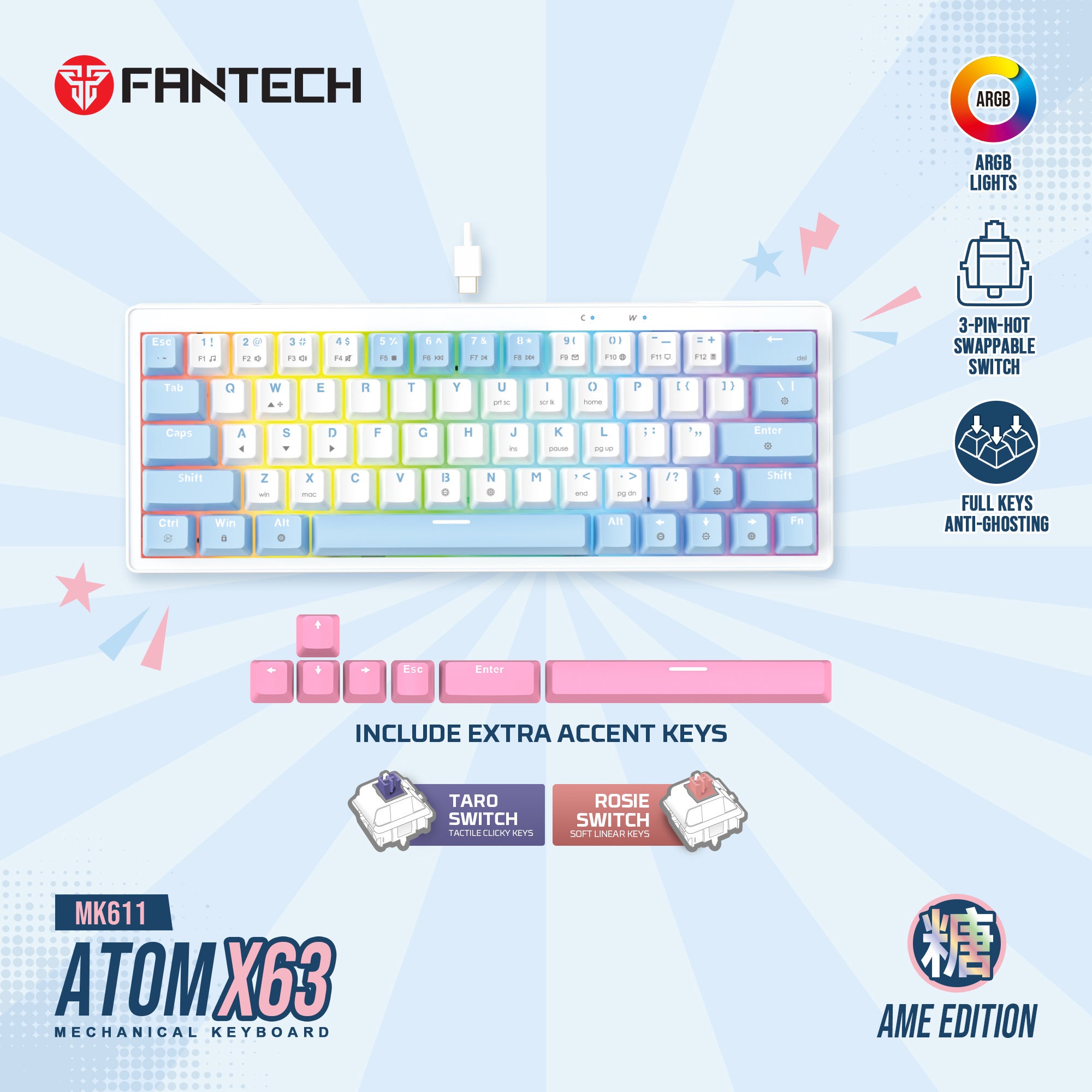 Fantech MK611 Atom X63 Ame Edition - White