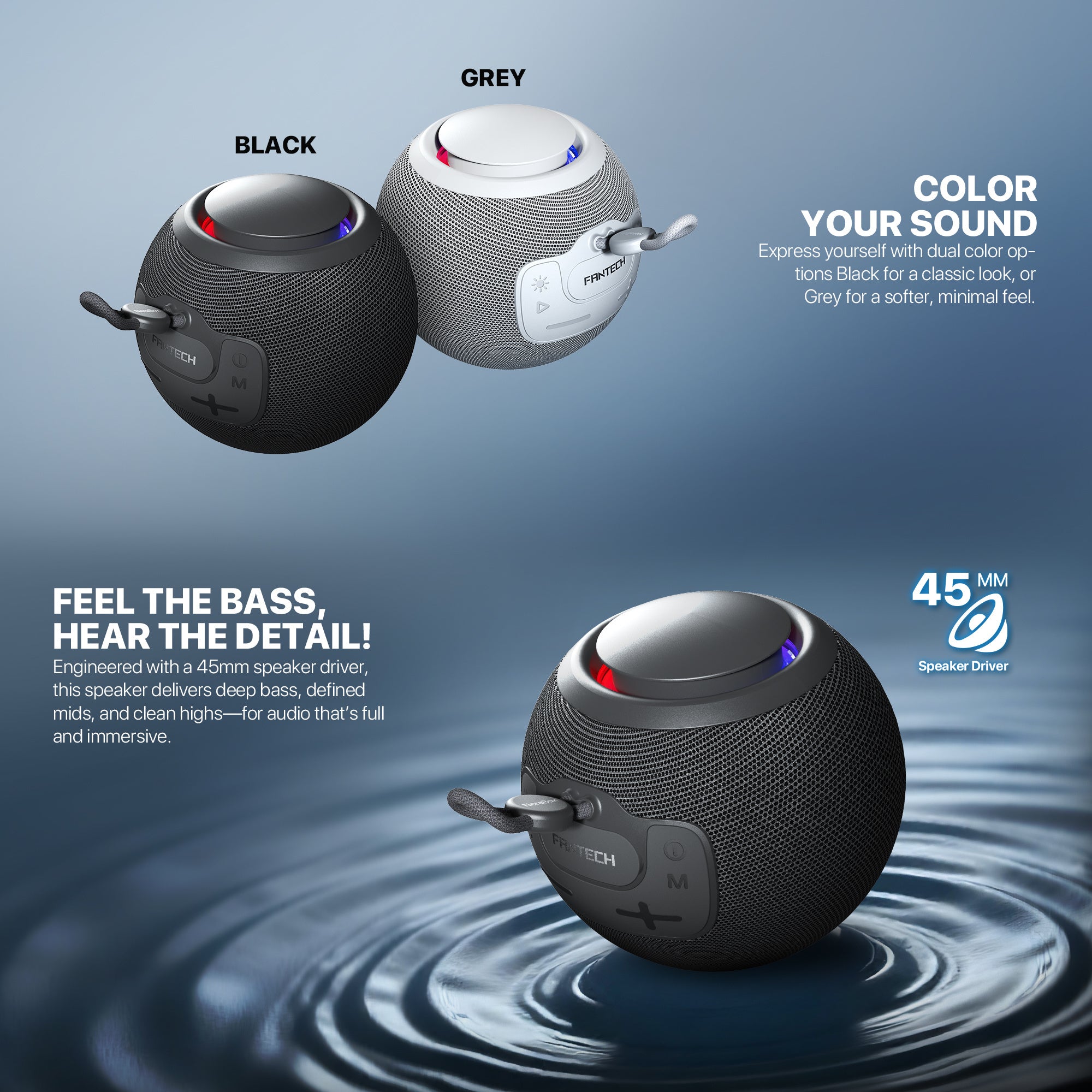 FANTECH BS161 Portable BT Wireless Speaker TWS 4-Way Connectivity TF Card Party Use Hands-Free Call RGB Mini Deep Bass Speakers - Gray