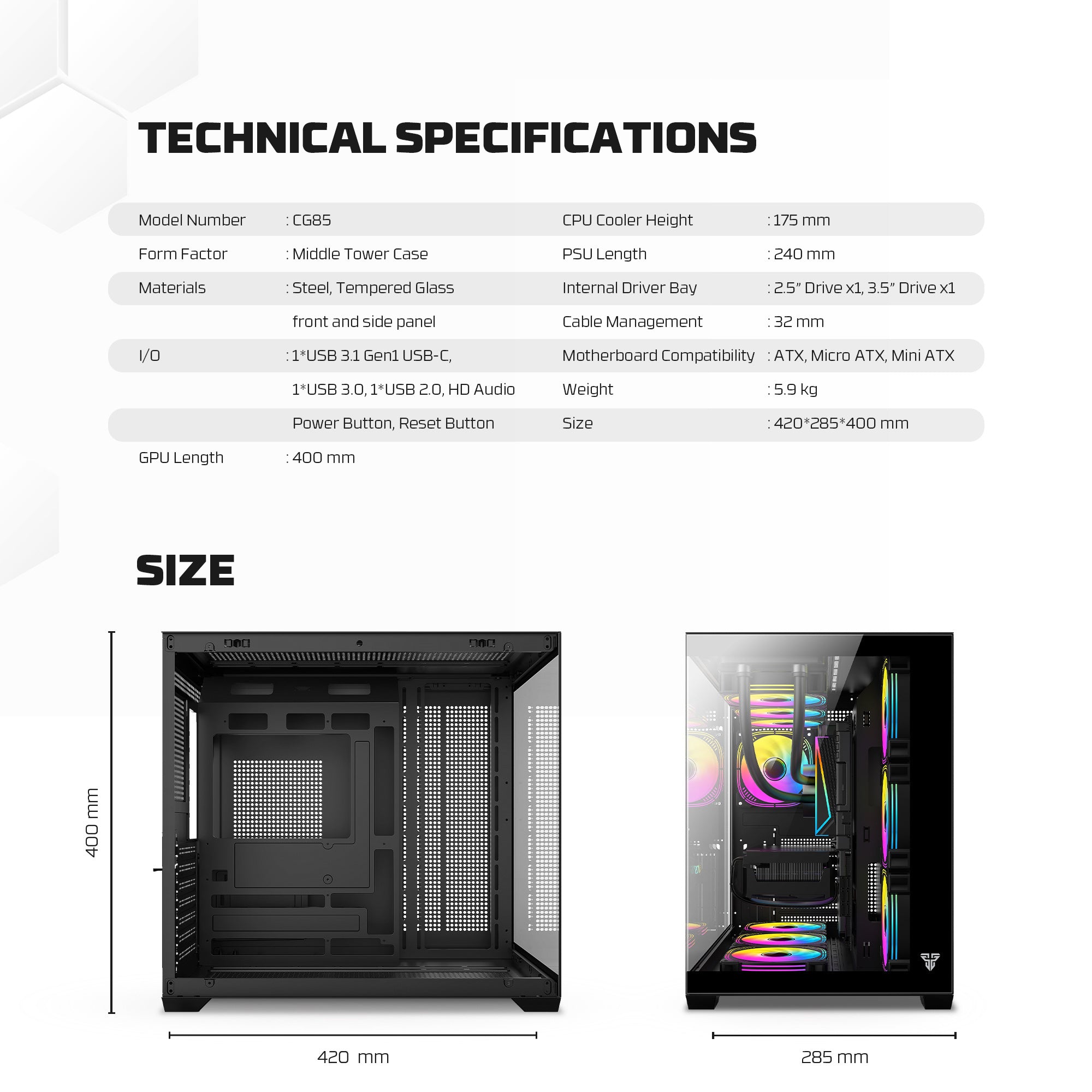 Fantech CG85 LUMINA MID Tower Gaming Case - Black