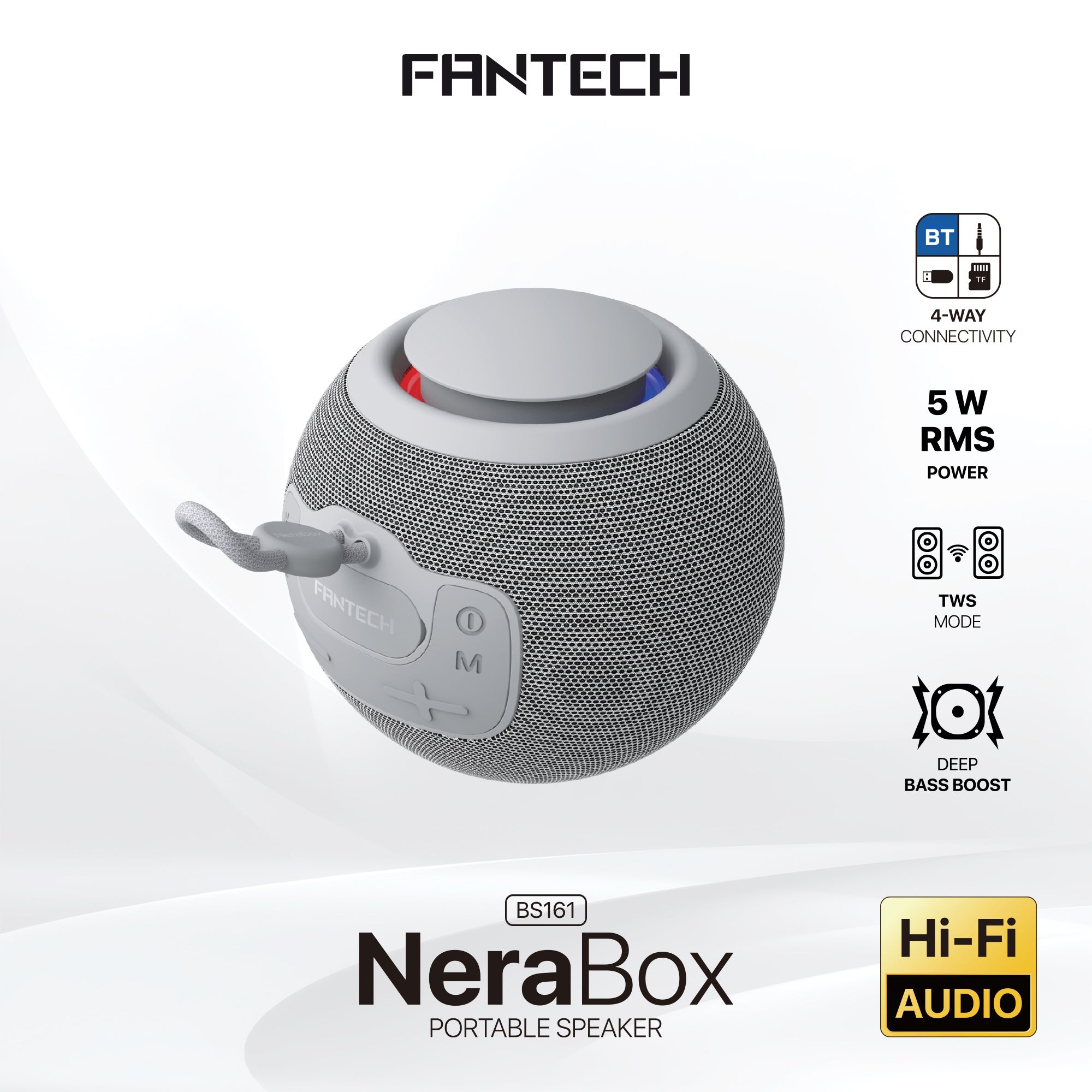 FANTECH BS161 Portable BT Wireless Speaker TWS 4-Way Connectivity TF Card Party Use Hands-Free Call RGB Mini Deep Bass Speakers - Gray