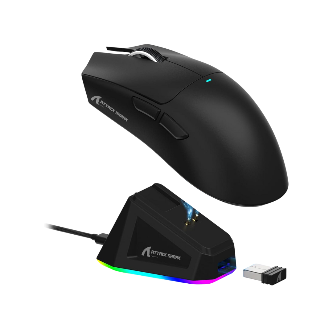 ATTACK SHARK X11 Lightweight Wireless Gaming Mouse with RGB Charging Dock,Tri-Mode-2.4G/USB-C Wired/BT,22K DPI,PAW3311 Optical Sensor,HUYU Switch, 5 programmable Buttons for PC/Mac(Black)