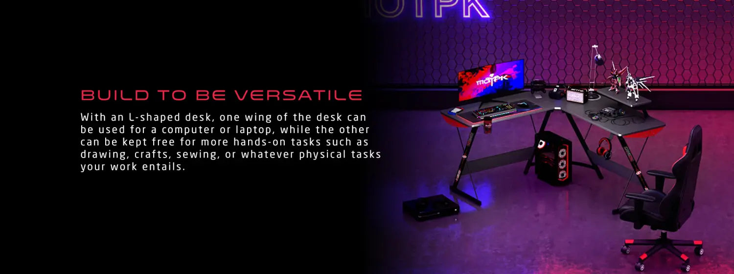 GAMEON L Shaped Slayer I Series Gaming Desk (Size: 129*129*74cm & Table top