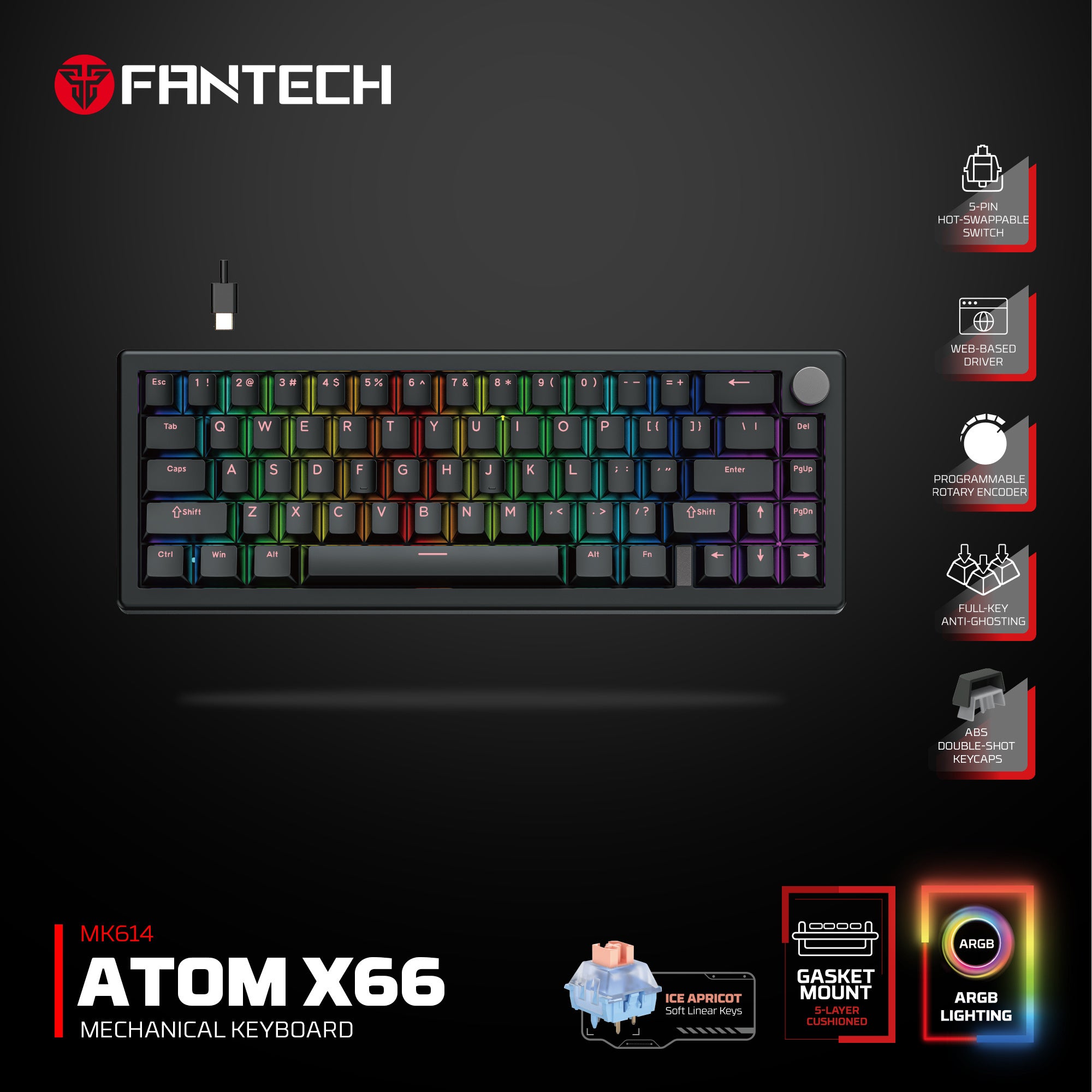 Fantech ATOM X66 MK614 Mechanical Keyboard  - black