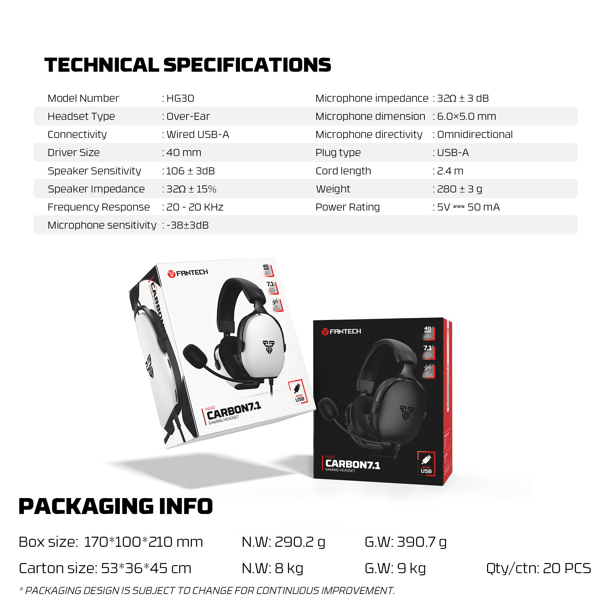 FANTECH HG30 CARBON 7.1 Surround Sound Gaming Headset Black