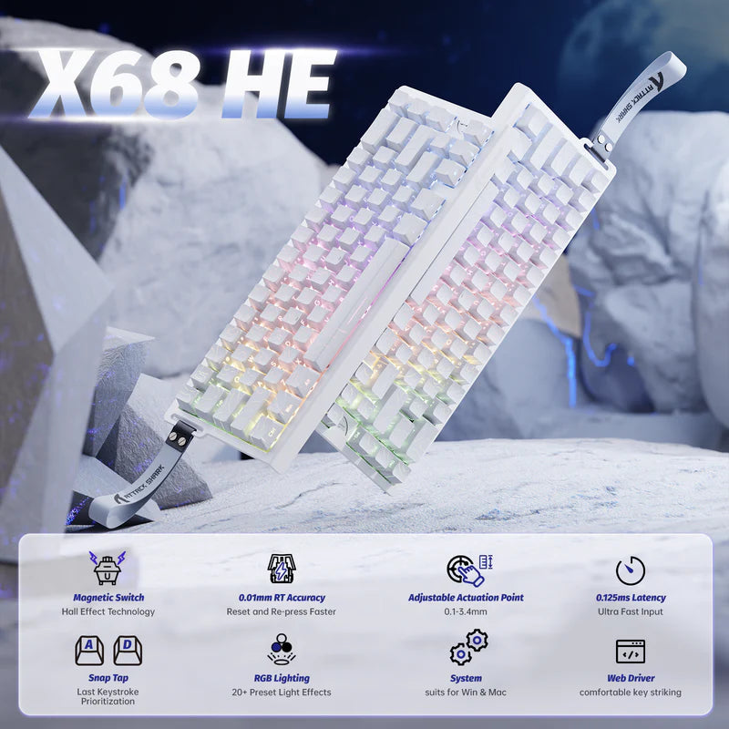 ATTACK SHARK X68 HE Rapid Trigger Mechanical Gaming Keyboard 60% Wired TKL with Adjustable Actuation,Hall Effect Magnetic Switch,8KHz Polling Rate,RGB Backlit,Top Mount for PC Mac Esport Gamer(White))