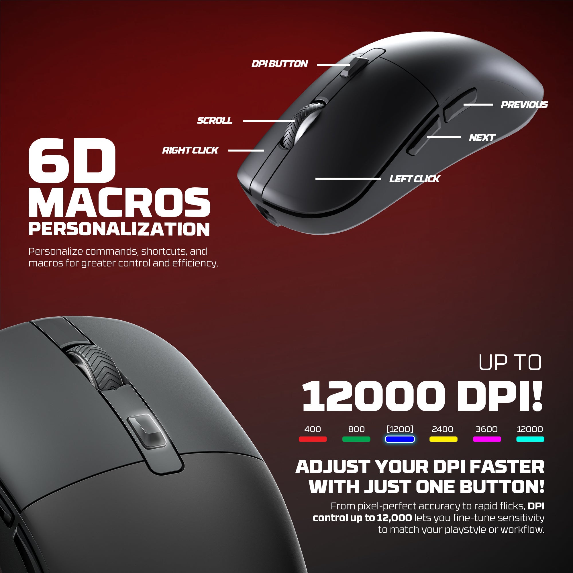 FANTECH WG9RD Wireless Gaming Mouse with Charging Magnetic Base Three Mode 12000DPI Customized E-sports Gamer Mouse