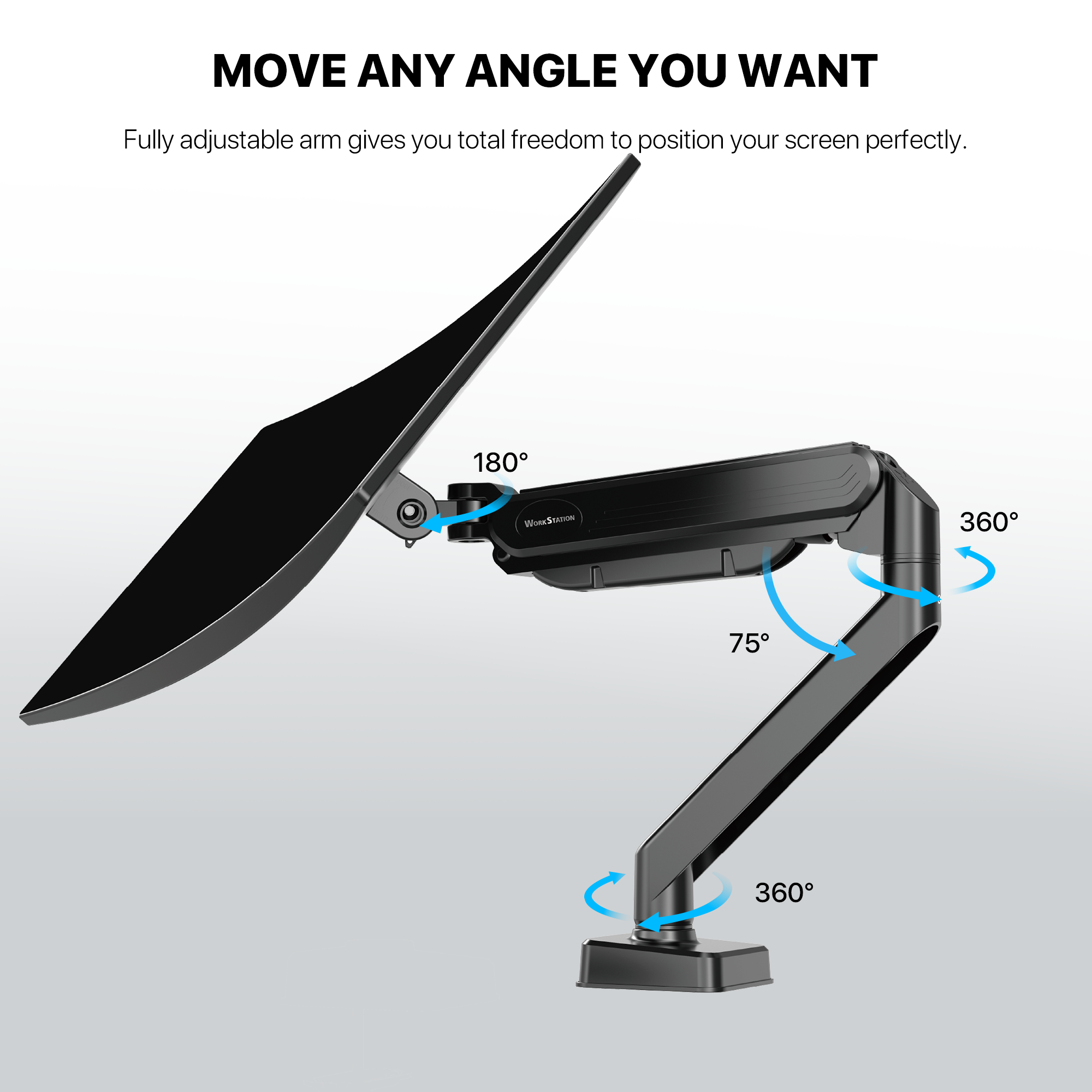 Fantech Workstation MBS1 Single-Arm Monitor Mount, 90 Degree for 13" to 32" Screen Adjustable Spring Dual Monitor Arm Bracket for Desk