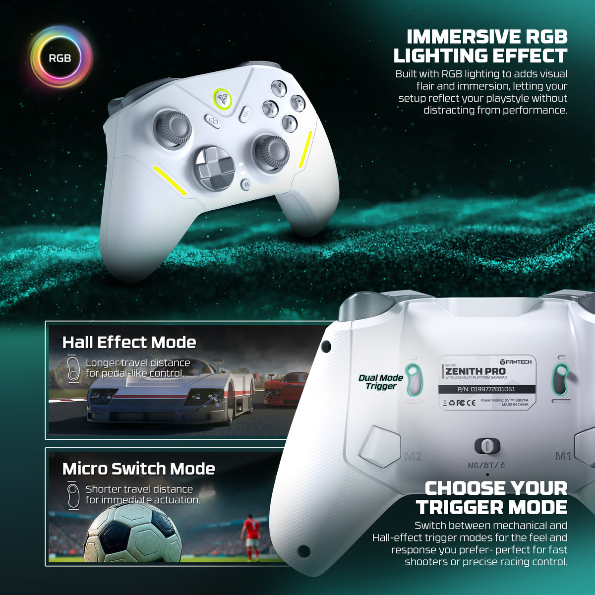 Fantech ZENITH PRO Wireless Gamepad RGB Multi-Platform Hall-Effect Game Controller with Charging Dock Fantech ZENITH PRO Wireless Gamepad RGB Multi-Platform Hall-Effect Game Controller with Charging Dock
