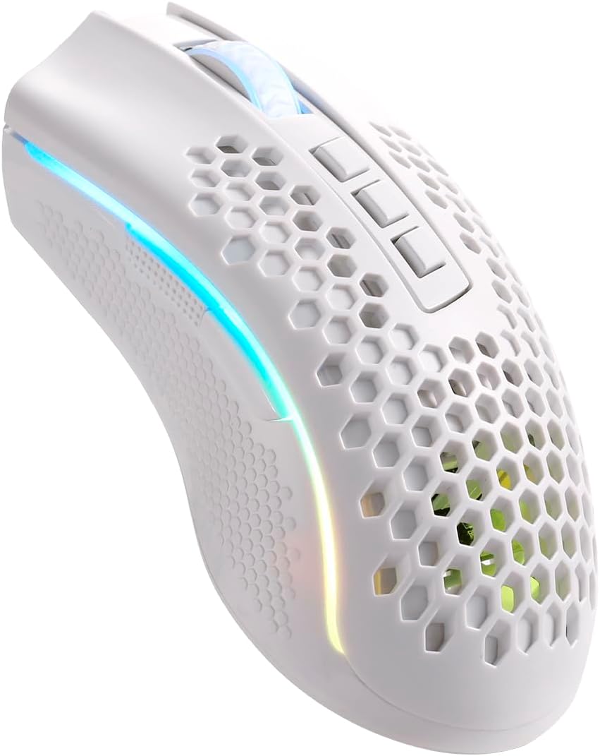 REDRAGON Mouse Gamer Storm Pro M808w-ks White Wireless, Honeycomb Shape, Wireless, 2.4GHz, USB Dongle/USB Wiring, 16000dpi - 8 Programmable Buttons
