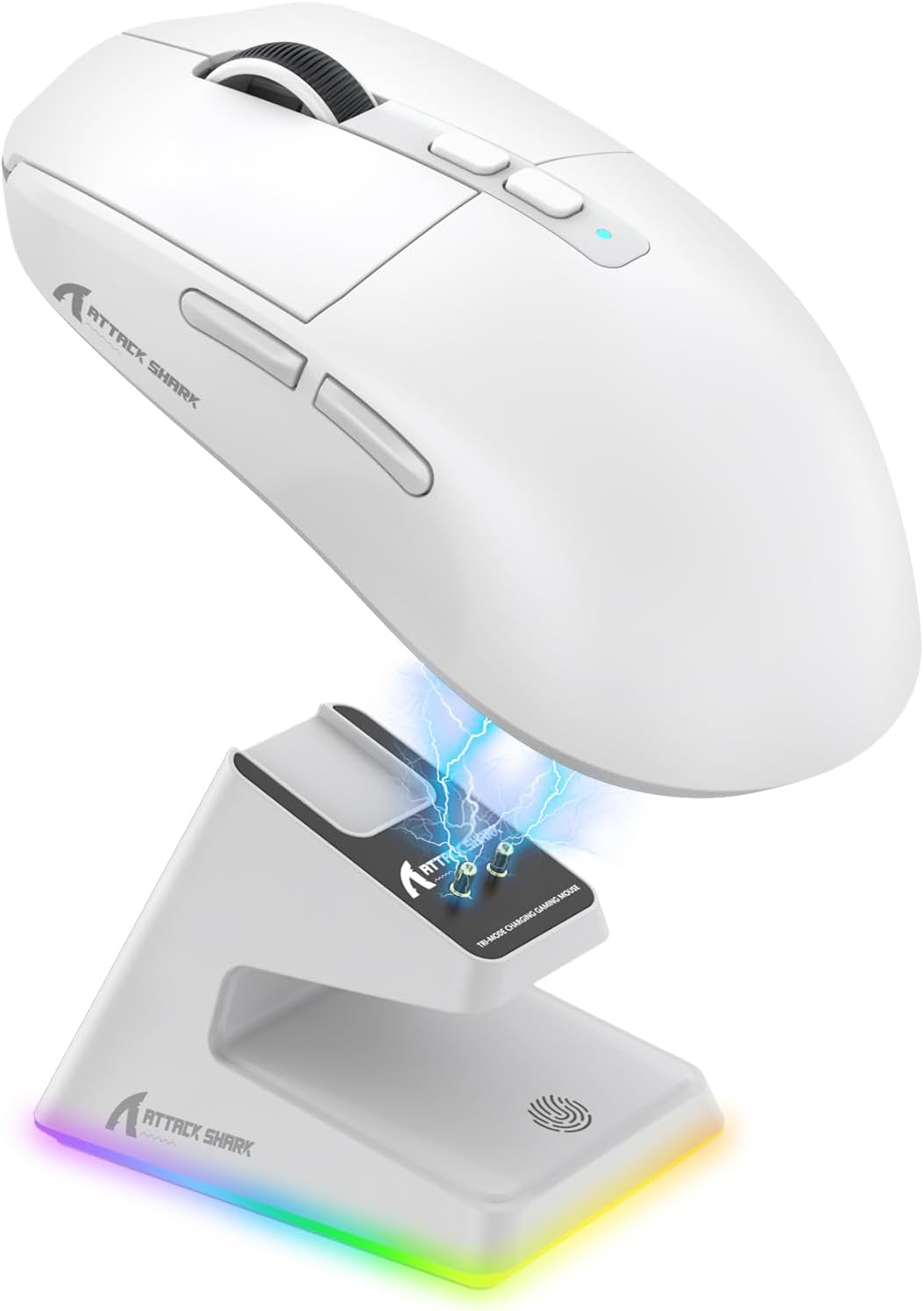 ATTACK SHARK X6 Lightweight Wireless Gaming Mouse with RGB Backlight Charging Base,Tri-Mode Wired/2.4GHz/BT5.2,26K DPI, PAW3395 Optical Sensor,HUANO Switch,5programmable Buttons,PC/Mac(White)