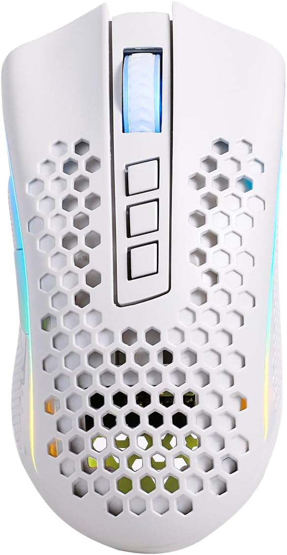 REDRAGON Mouse Gamer Storm Pro M808w-ks White Wireless, Honeycomb Shape, Wireless, 2.4GHz, USB Dongle/USB Wiring, 16000dpi - 8 Programmable Buttons