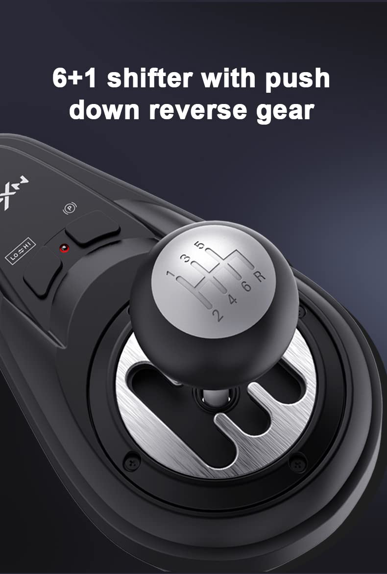 PXN A7 Racing wheel Gear Shifter, 6 +1 Shifter Metal disk with Handbrake Button and Shift Button for High & Low Gear Universal Includes DIN-USB, DIN-RJ11, DIN-DIN cables Shifter for PS4 /PS5/PC/XBOX