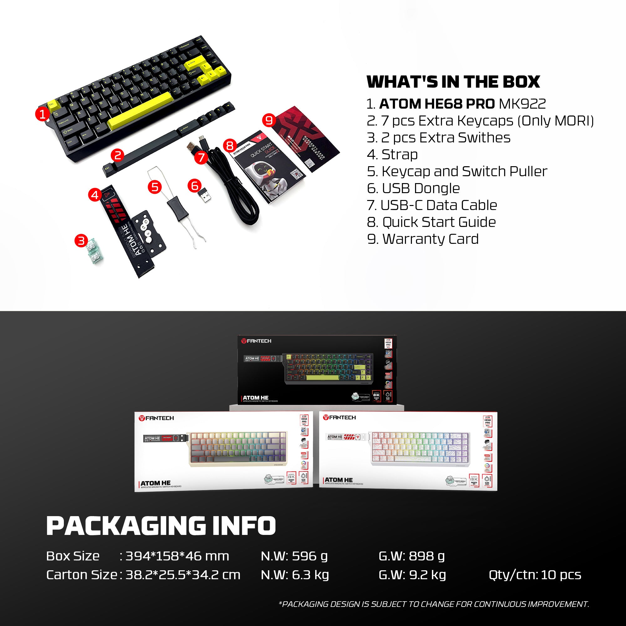 Fantech Keyboard ATOM HE68 MK922 MAGNETIC SWITCH – BLACK