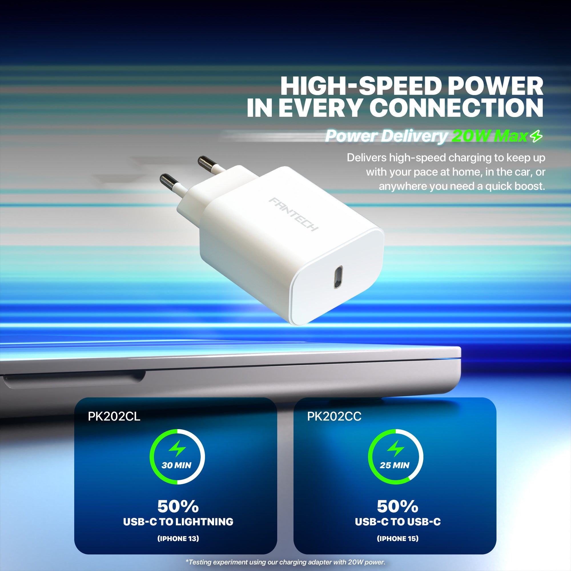 FANTECH PK202 20W Fast Charging Plug USB C Braided Cable Power Delivery for iPhone Home Car Travel Use Phone Charger Data Cable
