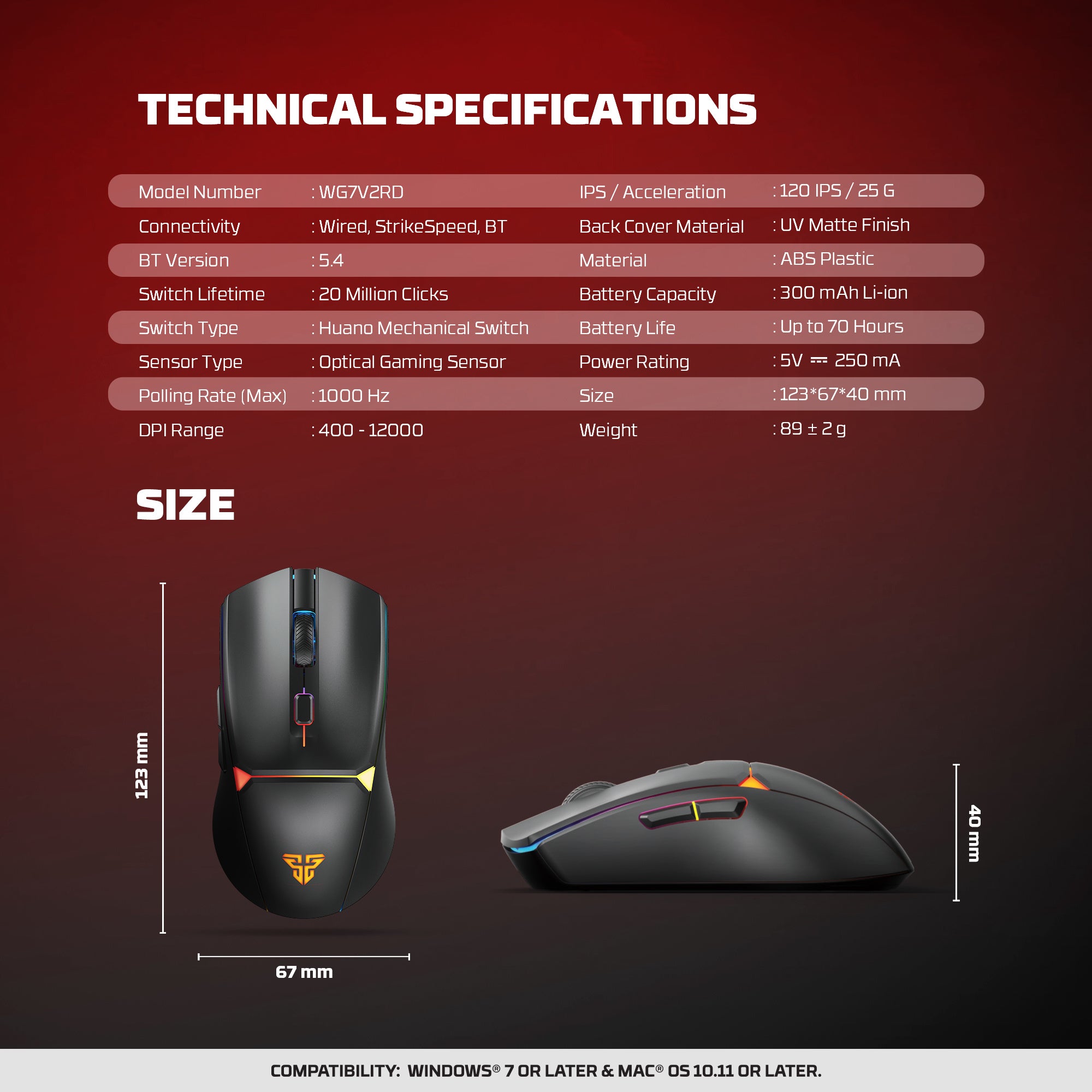 Fantech WG7V2RD CRYPTO II Wireless Gaming Mouse Black