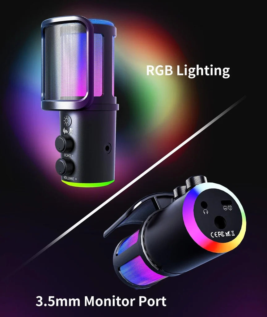 Gaming USB Microphone, Noise Cancellation Condenser Mic with Mute,Boom Arm Mic-Reverb Adjustment, Monitoring for Streaming, Podcasting, Discord, YouTube,PC, Computer, PS4, PS5, Mac-White