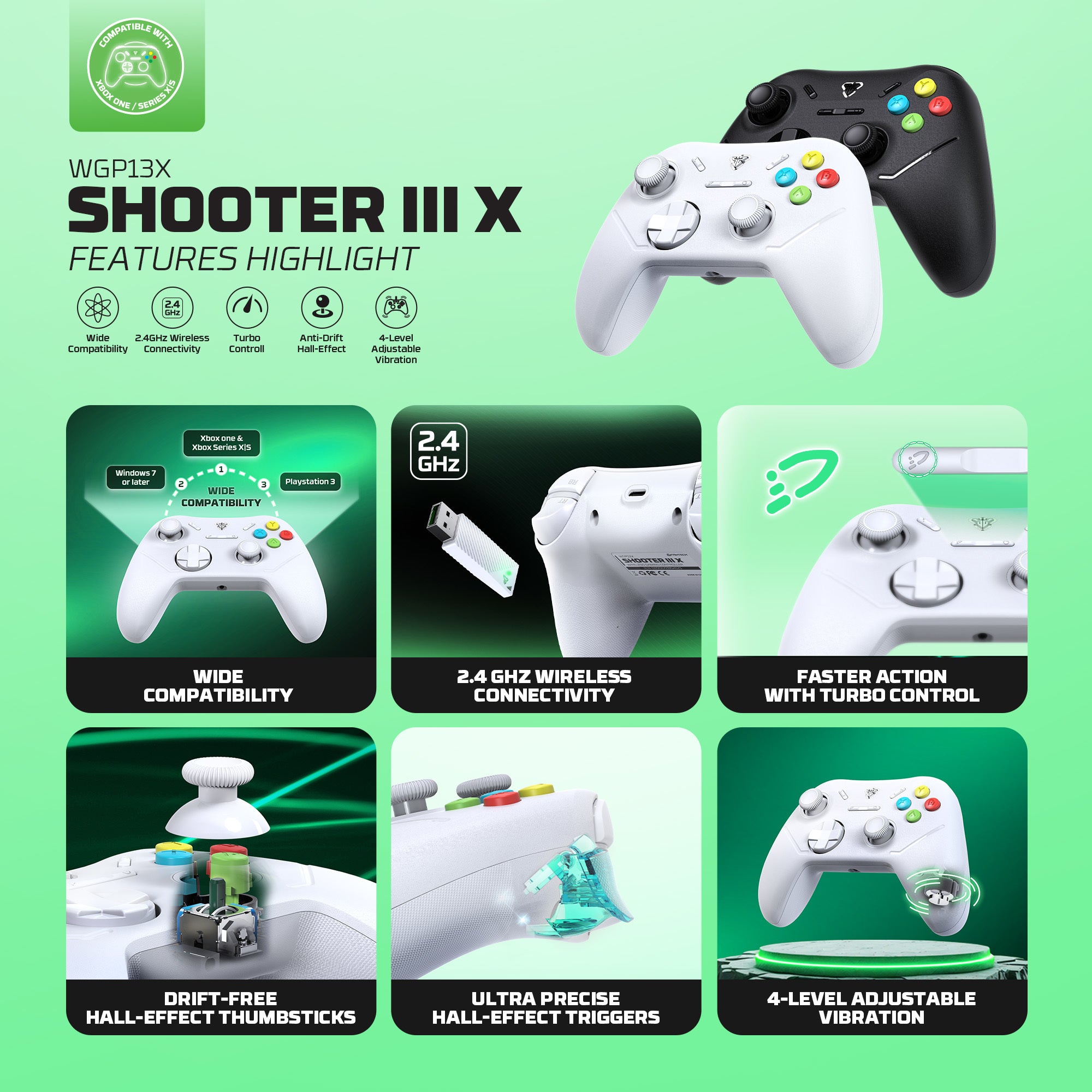 FANTECH WGP13X SHOOTER III X WIRELESS GAMING CONTROLLER BLACK