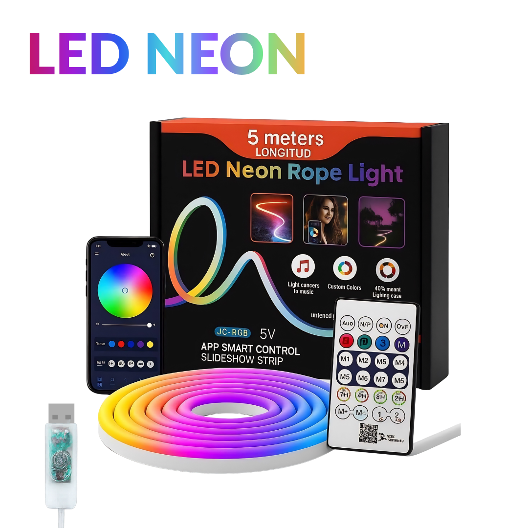 5M RGB-IC Neon LED Strip Light – 60+ dynamic lighting effects, Smart App & Remote Control with Music Sync, USB Powered, Flexible & IP68 Waterproof – ideal for gaming,home Decor,and parties