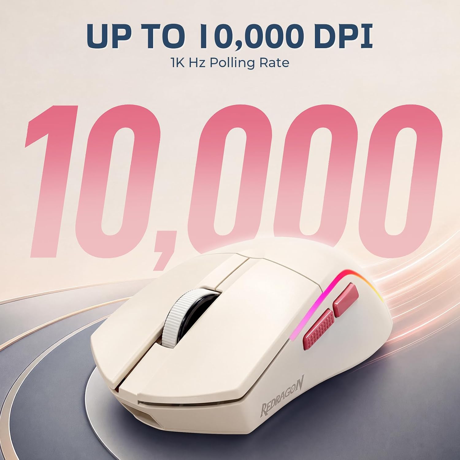 Redragon S174 Gaming Keyboard and Mouse Wireless with Tri-Mode, RGB Keyboard and 5000 DPI 61G Ultra-Light Gaming Mouse, Computer Keyboard Creamy Cute with Number Pad BT/2.4GHz/USB-C - Beige