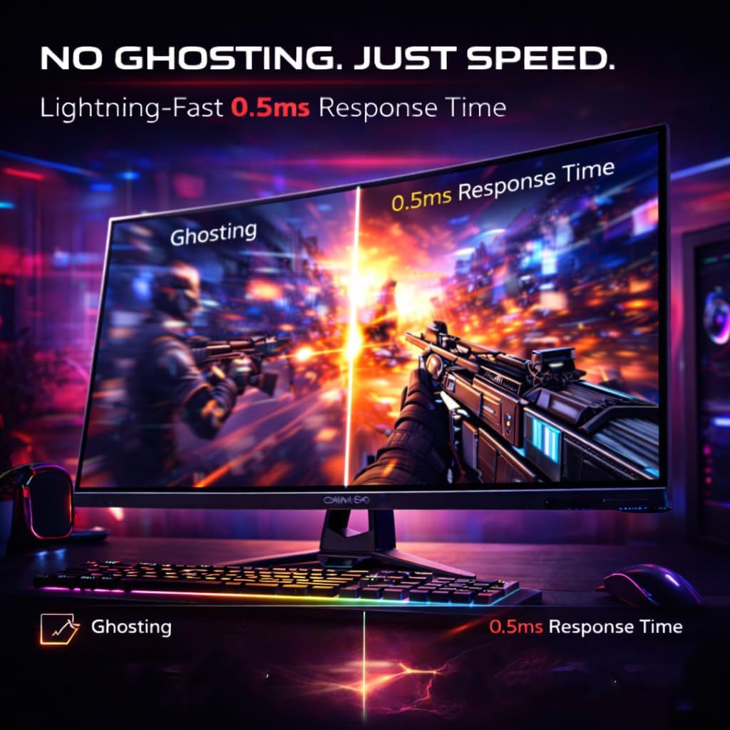GAMEON GOES27QHD120IPS 27″ Fast IPS QHD Gaming Monitor – 2560×1440, 120Hz Refresh Rate, 0.5ms MPRT, HDR10, Adaptive-Sync, 99% sRGB, HDMI 2.1 (Supports PS5) & DisplayPort, Built-in Speakers, Flicker-Free, VESA Mount