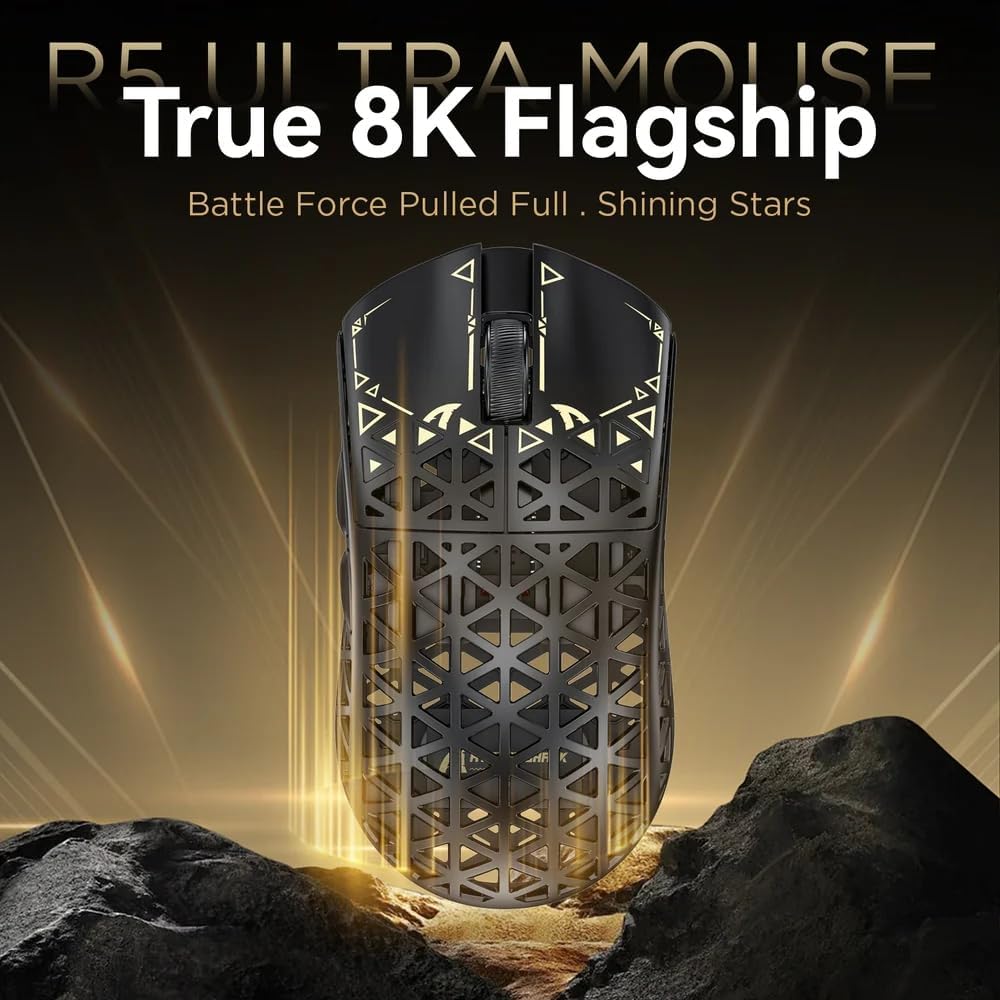 ATTACK SHARK R5Ultra 8K Carbon Fiber Wireless Gaming Mouse with 42000 DPI -PAW3950 MAX Sensor -39g Ultra-Lightweight-Nordic 52840 MCU Chip-Wired/BT/2.4GHz Wirelss Programmable Mouse for PC/Mac (Black)