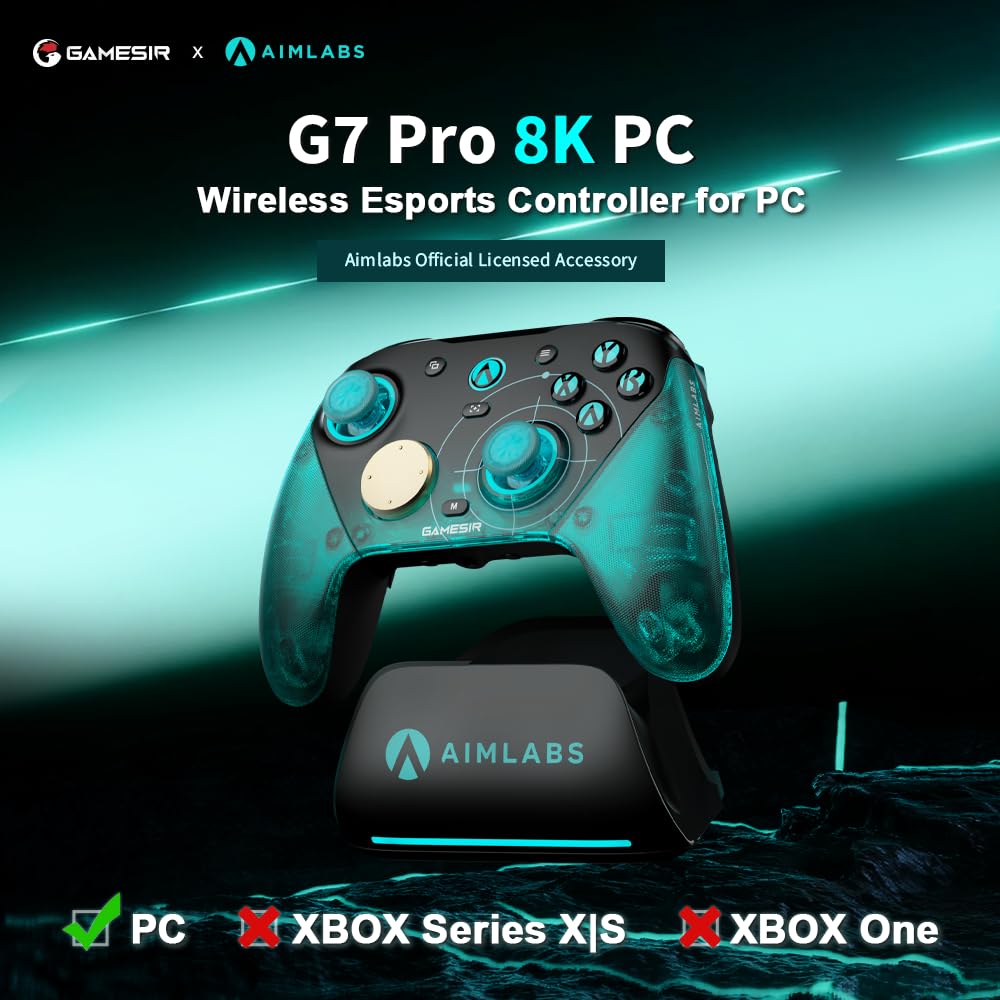 GameSir G7 Pro 8K PC Wireless Controller, Aimlabs Edition – 8000Hz Polling Rate Wired & 2.4G, TMR Joysticks Anti-Stick Drift, Hall Effect Analog Triggers, Esports Gamepad for Windows PC with 3.5mm Audio