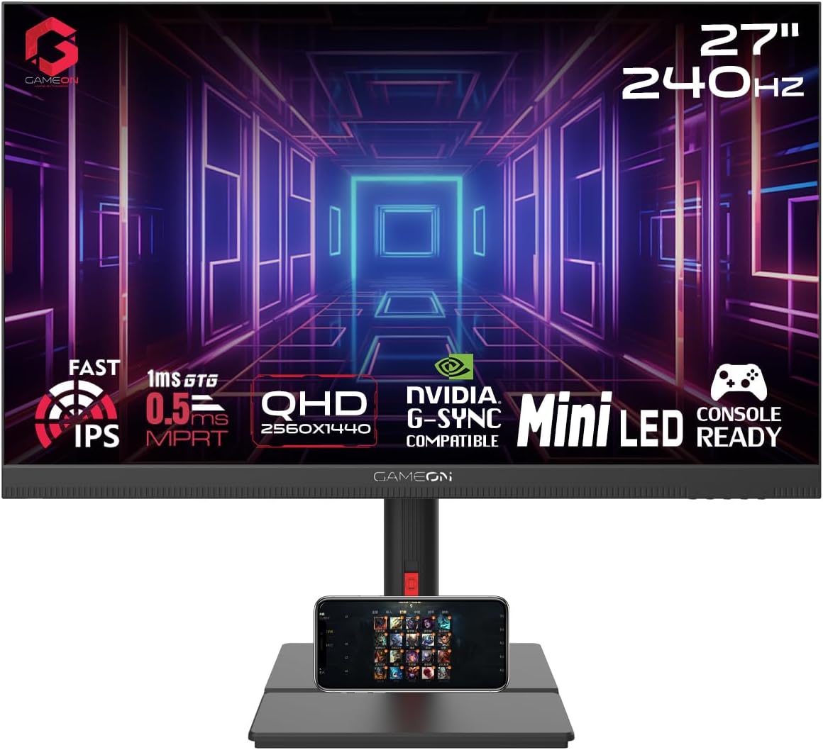 GAMEON GOML27QHD240IPS Midnight Signature Series 27" QHD, 240Hz, MPRT 0.5ms, HDMI 2.1, Fast IPS Mini LED Gaming Monitor (Supports PS5) - Black