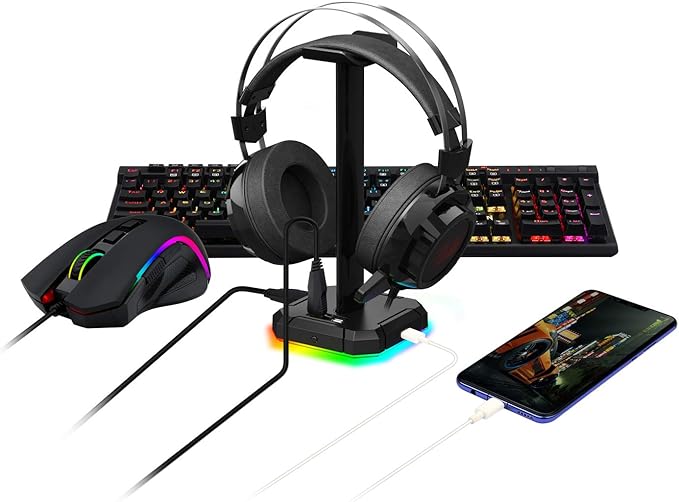 Redragon HA300 Scepter Pro Headset Stand, RGB Backlit Gaming Headphone Stand